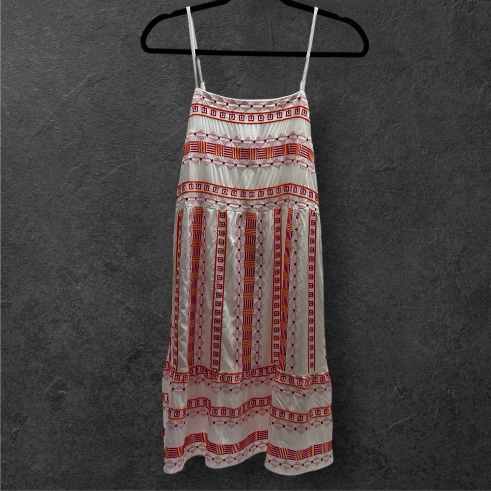 Savanna Jane Summer Dress Size Large Embroidered Pink & Orange Geometric Pattern